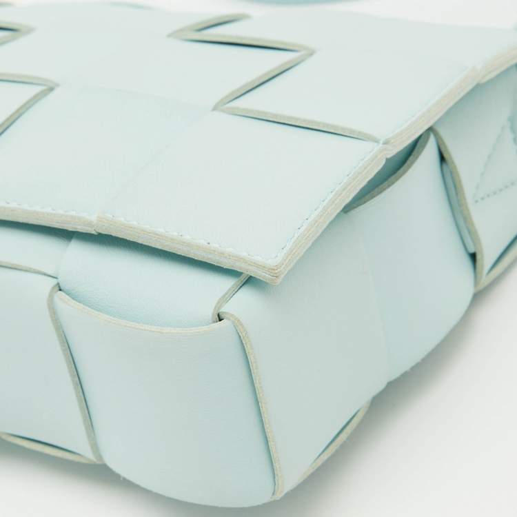 Pre Owned Bottega Veneta Light Blue Leather Cassette Flap Shoulder Bag
