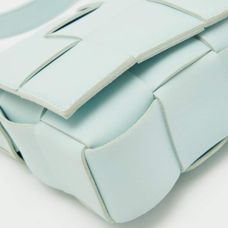 Pre Owned Bottega Veneta Light Blue Leather Cassette Flap Shoulder Bag