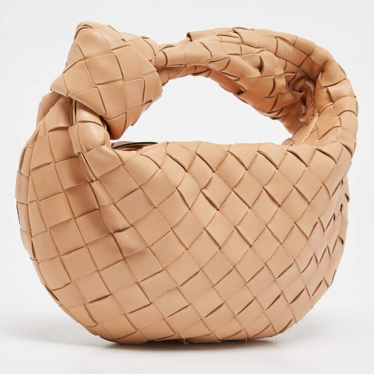 Pre Owned Bottega Veneta Beige Intrecciato Leather Mini Jodie Hobo