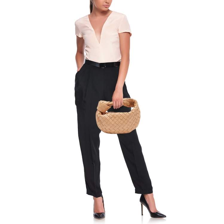 Pre Owned Bottega Veneta Beige Intrecciato Leather Mini Jodie Hobo