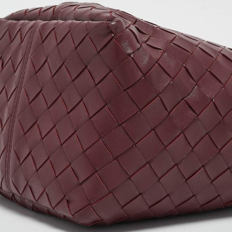 Pre Owned Bottega Veneta Burgundy Intrecciato Leather Flip Flap Tote
