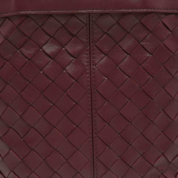 Pre Owned Bottega Veneta Burgundy Intrecciato Leather Flip Flap Tote