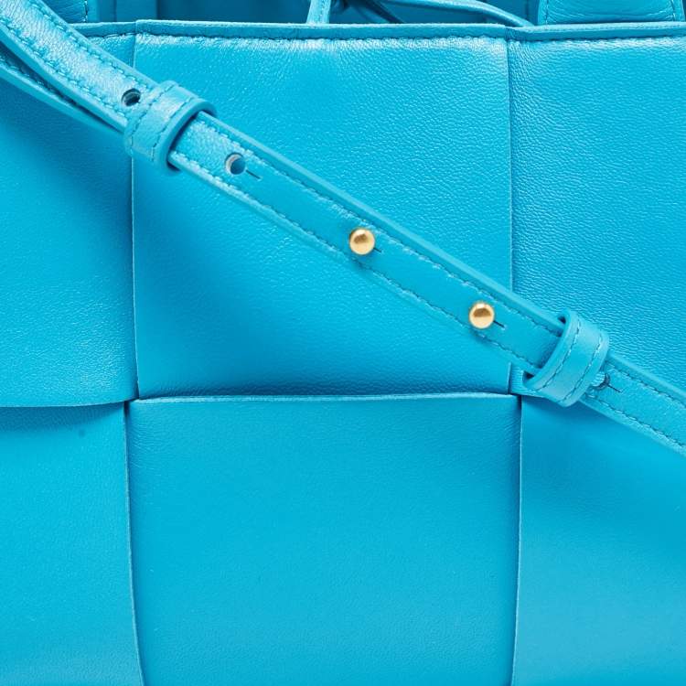 Pre Owned Bottega Veneta Light Blue Intrecciato Leather Mini Arco Tote