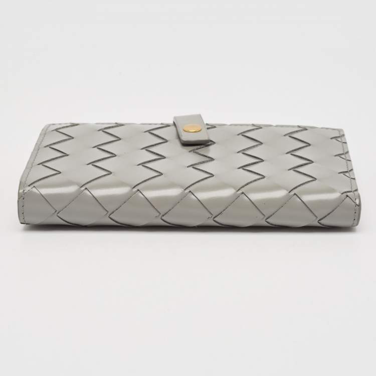 Pre Owned Bottega Veneta Grey Intrecciato Leather French Wallet