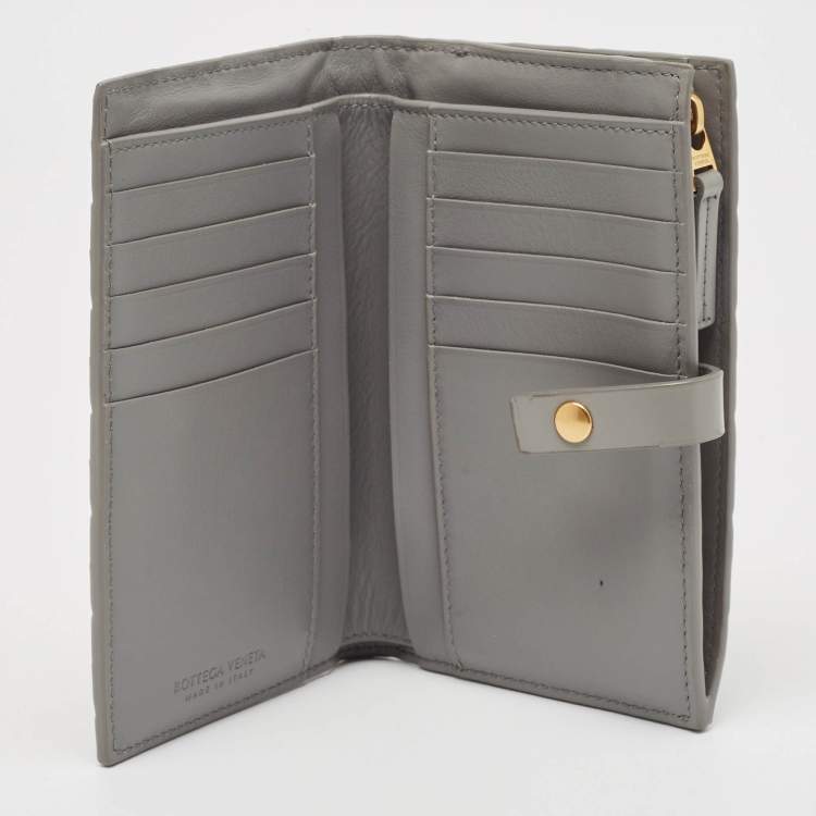 Pre Owned Bottega Veneta Grey Intrecciato Leather French Wallet