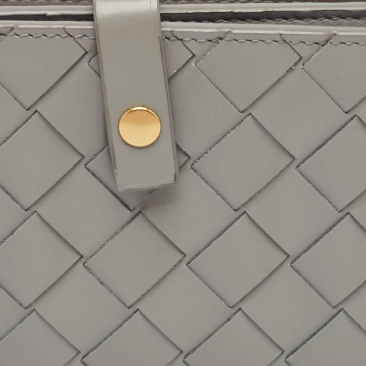Pre Owned Bottega Veneta Grey Intrecciato Leather French Wallet