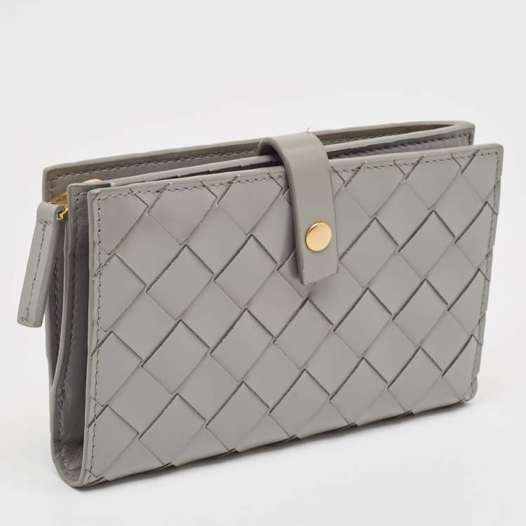 Pre Owned Bottega Veneta Grey Intrecciato Leather French Wallet