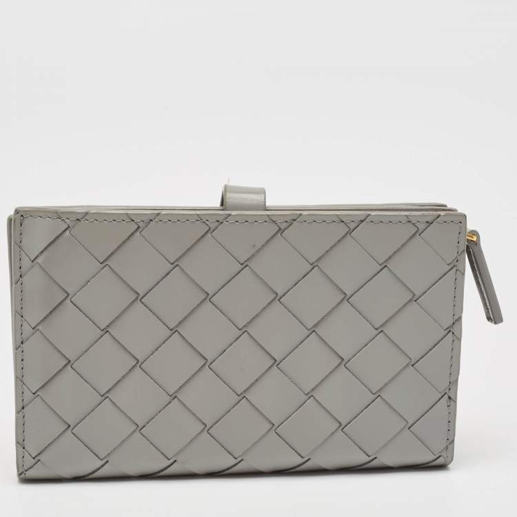 Pre Owned Bottega Veneta Grey Intrecciato Leather French Wallet