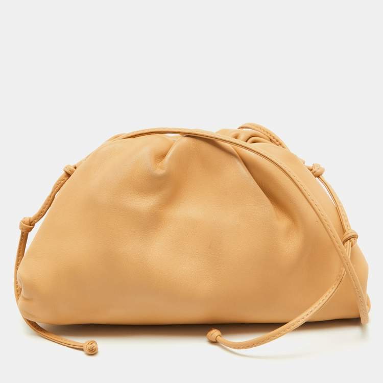 Pre Owned Bottega Veneta Beige Leather Mini Pouch Clutch