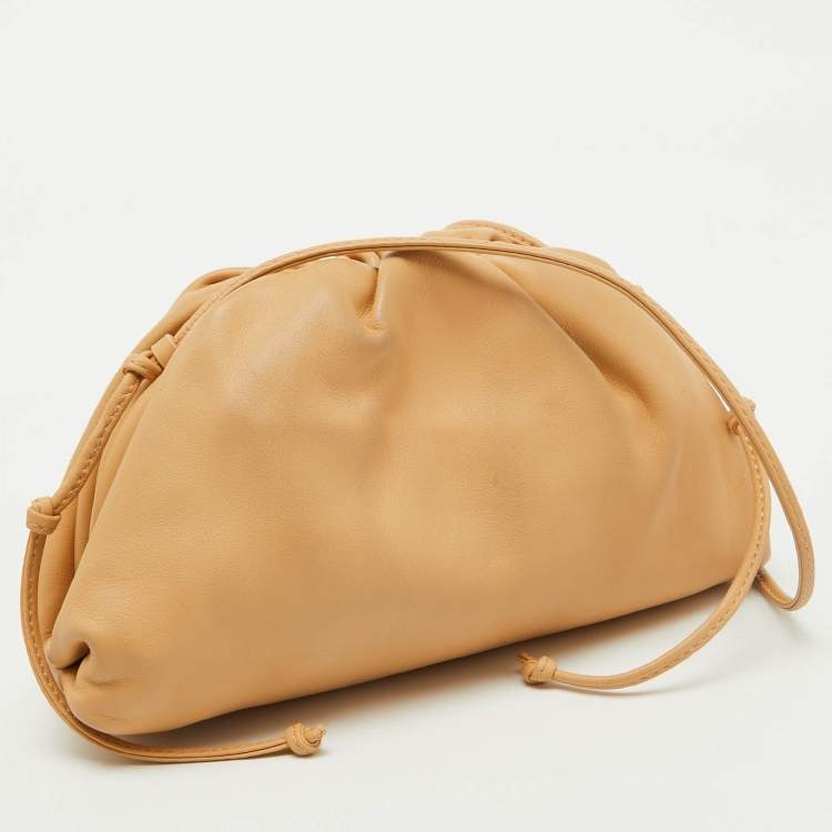 Pre Owned Bottega Veneta Beige Leather Mini Pouch Clutch