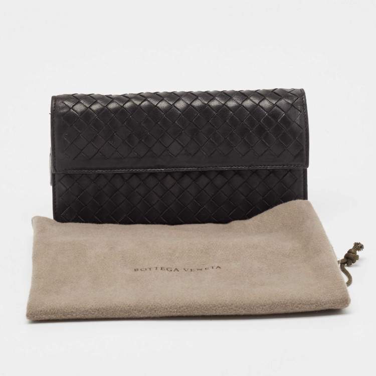 Pre Owned Bottega Veneta Black Intrecciato Leather Continental Flap Wallet