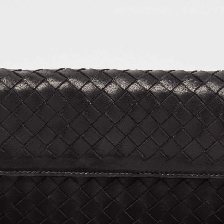 Pre Owned Bottega Veneta Black Intrecciato Leather Continental Flap Wallet