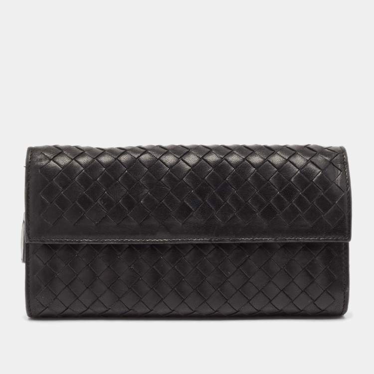 Pre Owned Bottega Veneta Black Intrecciato Leather Continental Flap Wallet
