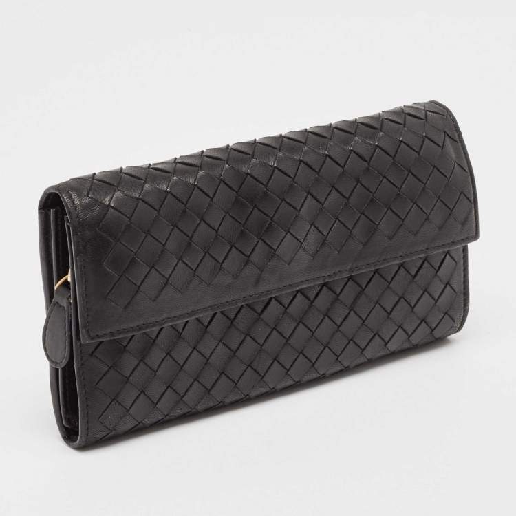 Pre Owned Bottega Veneta Black Intrecciato Leather Continental Flap Wallet