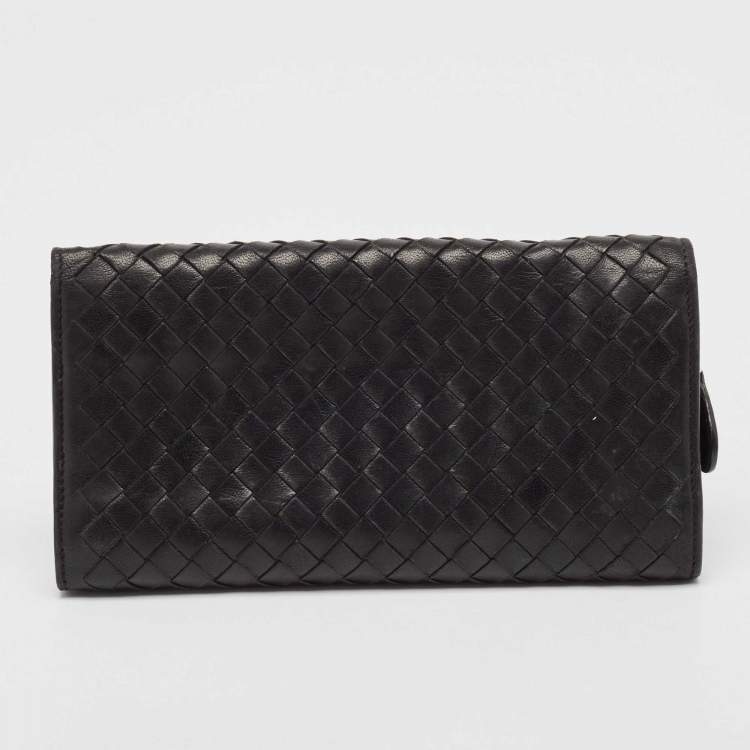 Pre Owned Bottega Veneta Black Intrecciato Leather Continental Flap Wallet