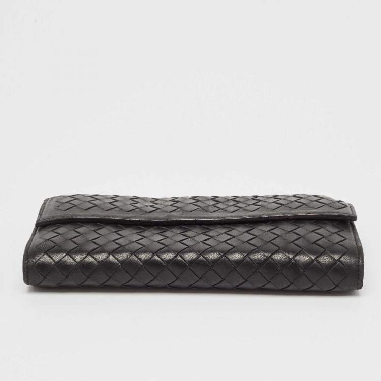 Pre Owned Bottega Veneta Black Intrecciato Leather Continental Flap Wallet