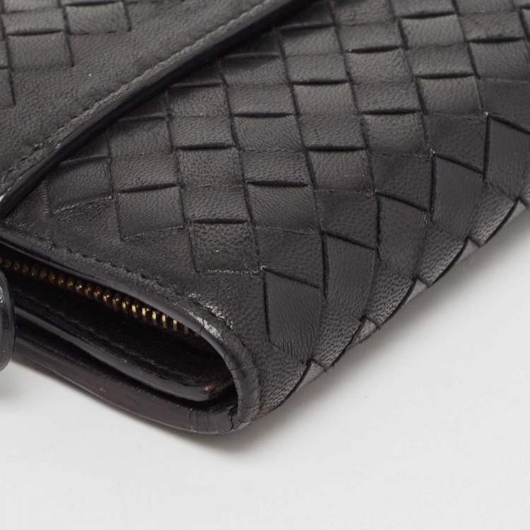 Pre Owned Bottega Veneta Black Intrecciato Leather Continental Flap Wallet