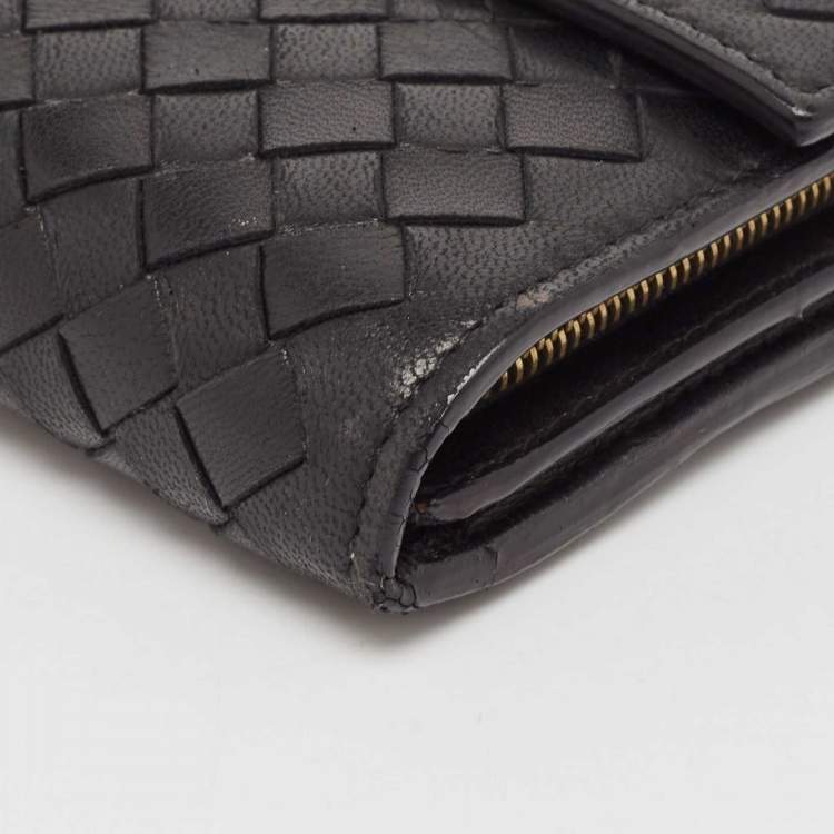 Pre Owned Bottega Veneta Black Intrecciato Leather Continental Flap Wallet