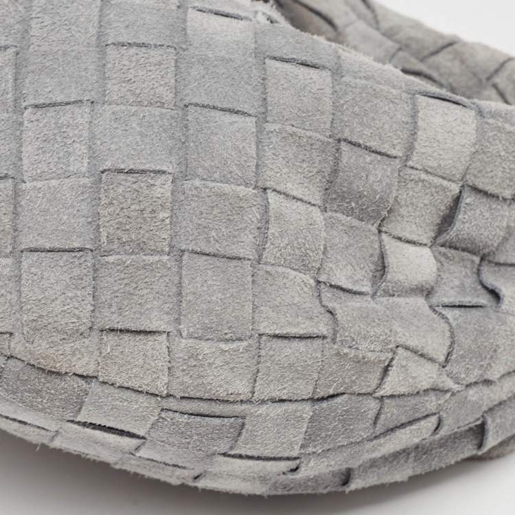 Pre Owned Bottega Veneta Light Blue Intrecciato Suede Mini Jodie Hobo