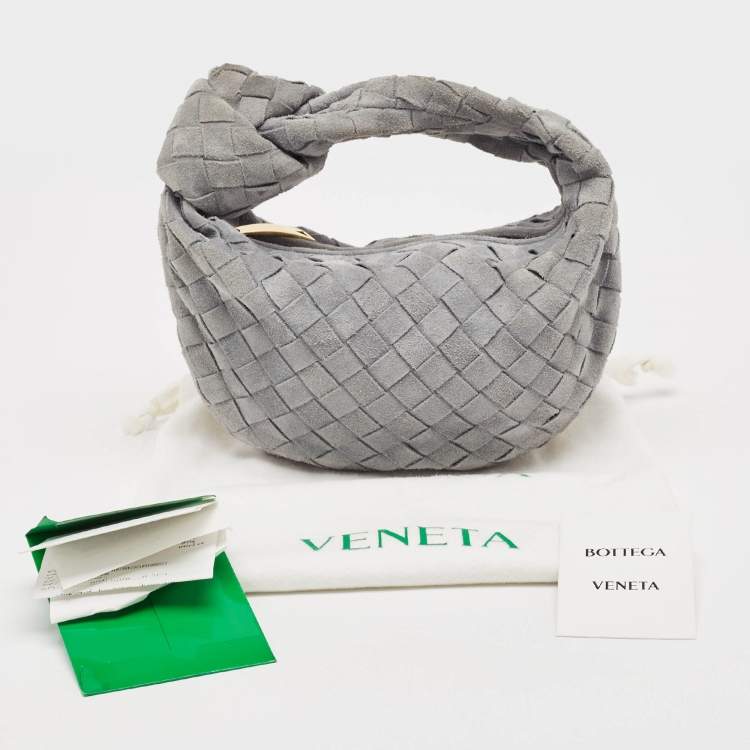 Pre Owned Bottega Veneta Light Blue Intrecciato Suede Mini Jodie Hobo