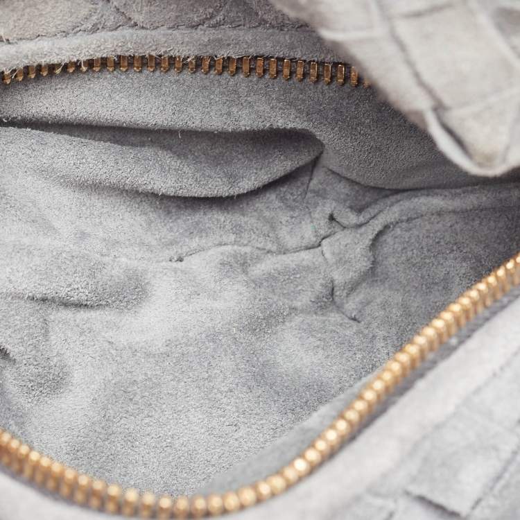 Pre Owned Bottega Veneta Light Blue Intrecciato Suede Mini Jodie Hobo