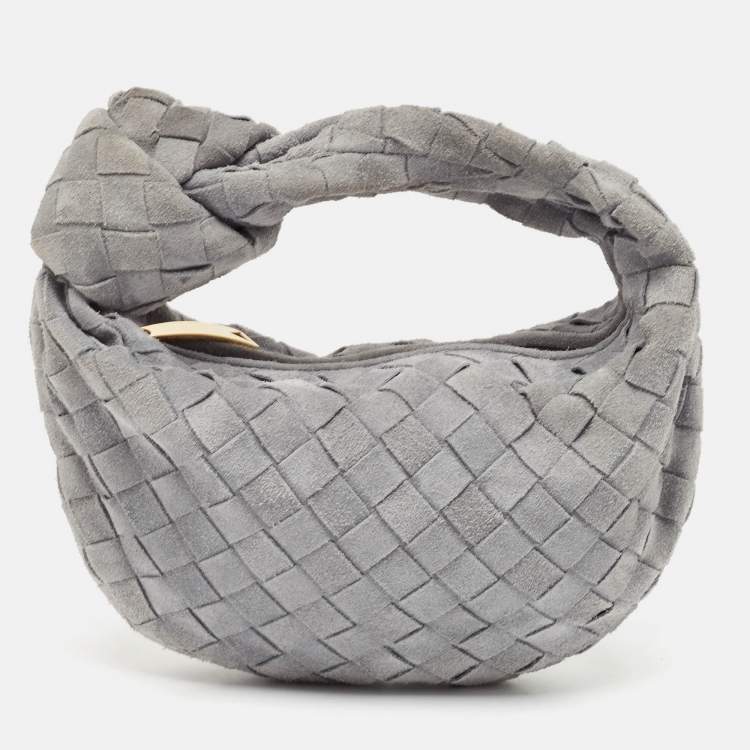 Pre Owned Bottega Veneta Light Blue Intrecciato Suede Mini Jodie Hobo