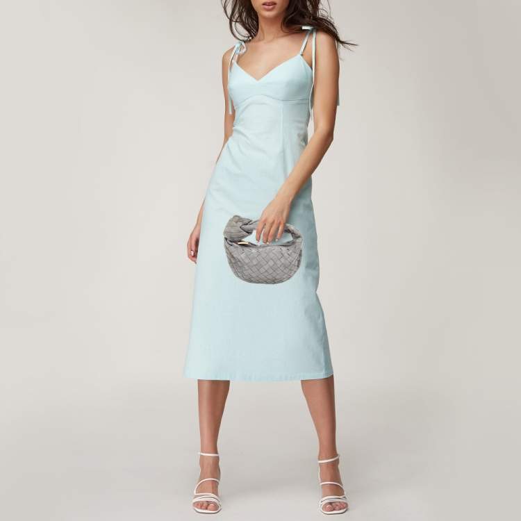 Pre Owned Bottega Veneta Light Blue Intrecciato Suede Mini Jodie Hobo