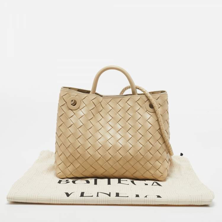 Pre Owned Bottega Veneta Cream Intrecciato Leather Small Andiamo Tote