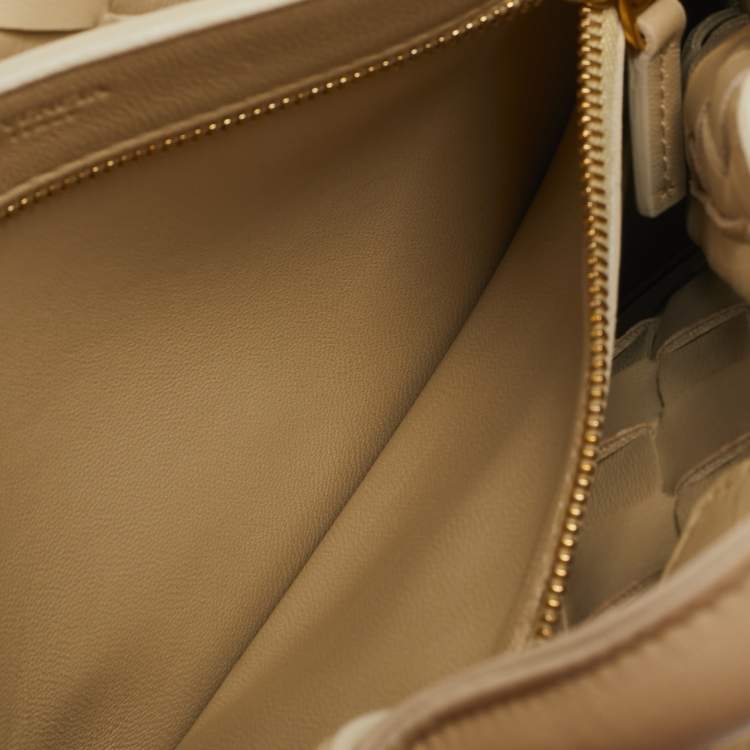 Pre Owned Bottega Veneta Cream Intrecciato Leather Small Andiamo Tote
