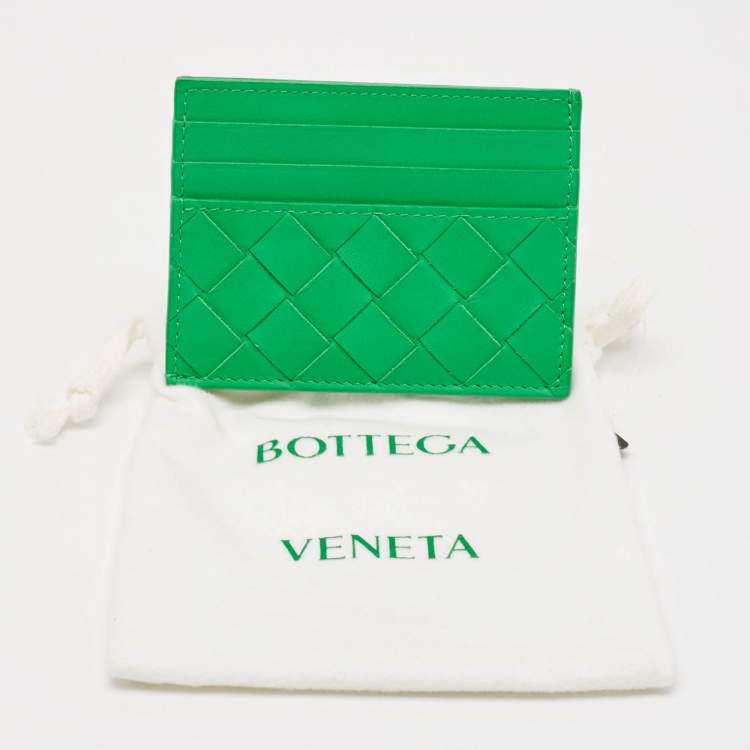Pre Owned Bottega Veneta Green Intrecciato Leather Card Holder