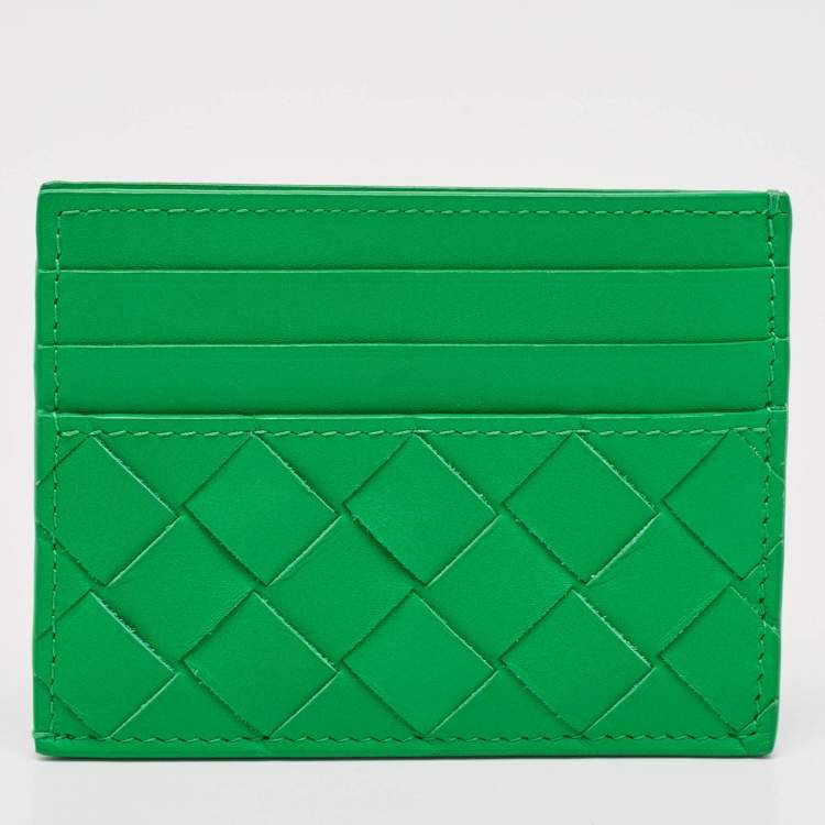 Pre Owned Bottega Veneta Green Intrecciato Leather Card Holder
