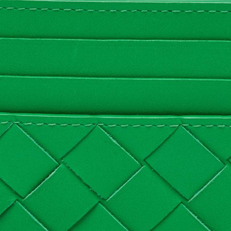 Pre Owned Bottega Veneta Green Intrecciato Leather Card Holder