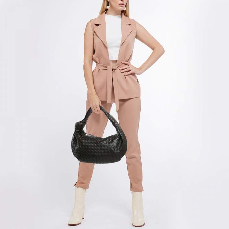 Pre Owned Bottega Veneta Dark Brown Intercciato Leather Classic Jodie Hobo