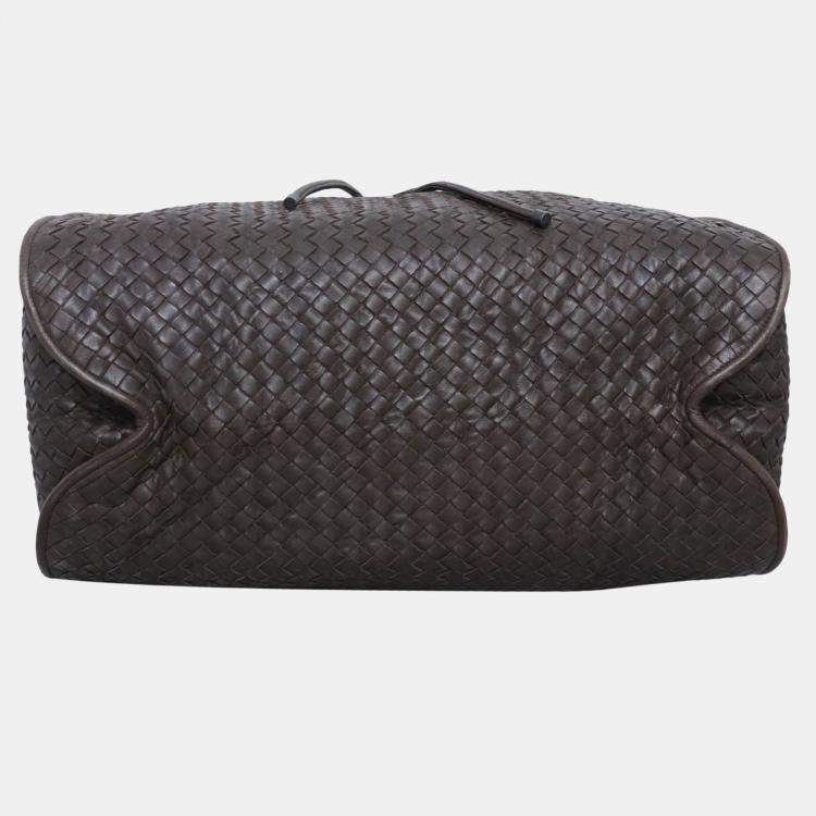 Pre Owned Bottega Veneta Dark Brown Intrecciato Drawstring Tote Bag