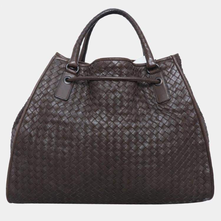 Pre Owned Bottega Veneta Dark Brown Intrecciato Drawstring Tote Bag