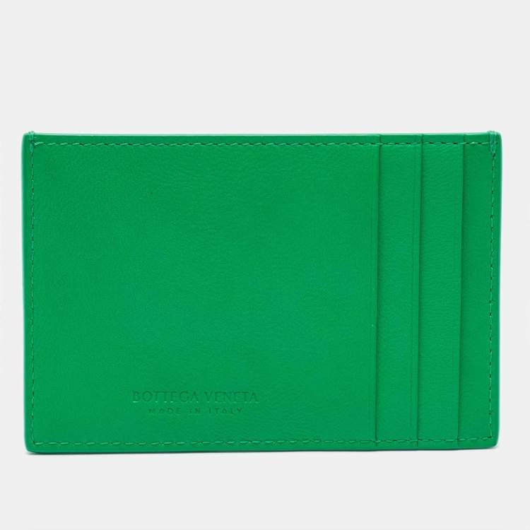 مملوكة مسبقًا Bottega Veneta Green Intrecciato Leather Cassette Card Holder