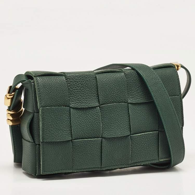 Pre Owned Bottega Veneta Dark Green Interccio Leather Cassette Shoulder Bag