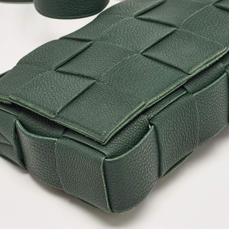Pre Owned Bottega Veneta Dark Green Interccio Leather Cassette Shoulder Bag