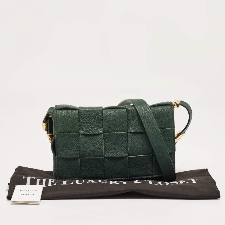 Pre Owned Bottega Veneta Dark Green Interccio Leather Cassette Shoulder Bag