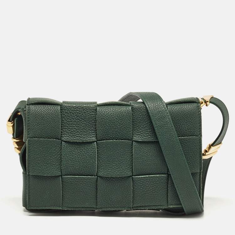 Pre Owned Bottega Veneta Dark Green Interccio Leather Cassette Shoulder Bag