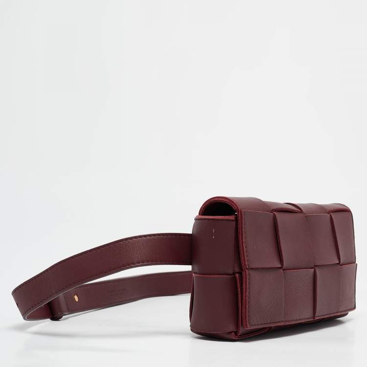 Pre Owned Bottega Veneta Maroon Intrecciato Leather Mini Cassette Belt Bag