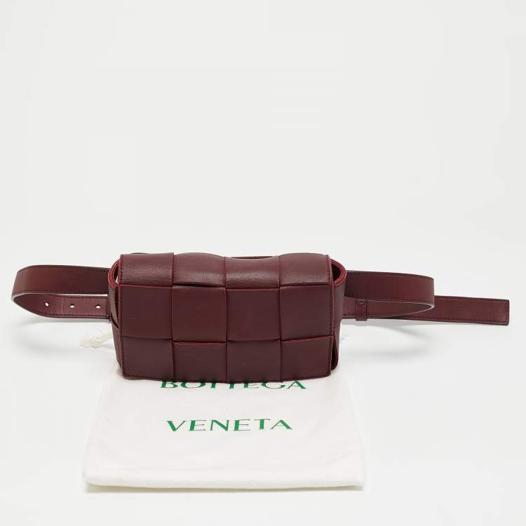 Pre Owned Bottega Veneta Maroon Intrecciato Leather Mini Cassette Belt Bag
