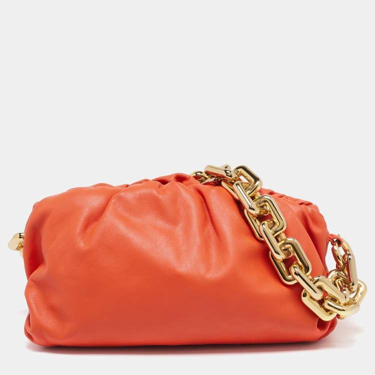 Pre Owned Bottega Veneta Orange Leather The Chain Pouch Bag