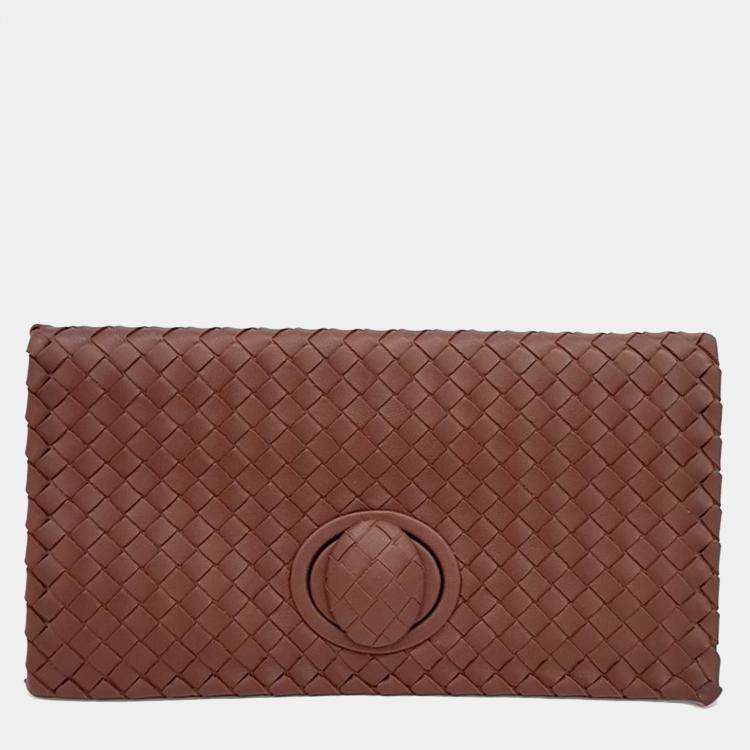 Pre Owned Bottega Veneta Brown Leather Mesh Clutch
