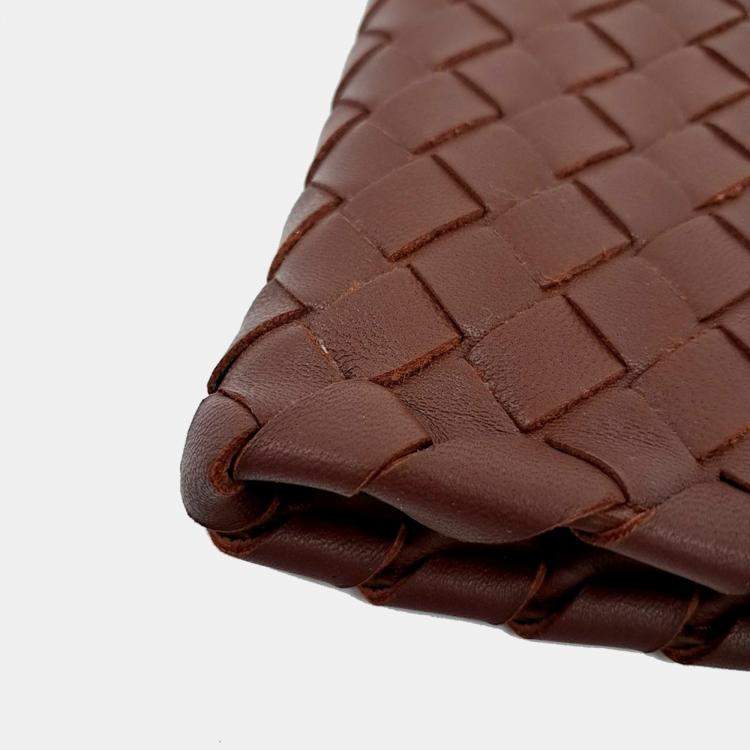 Pre Owned Bottega Veneta Brown Leather Mesh Clutch