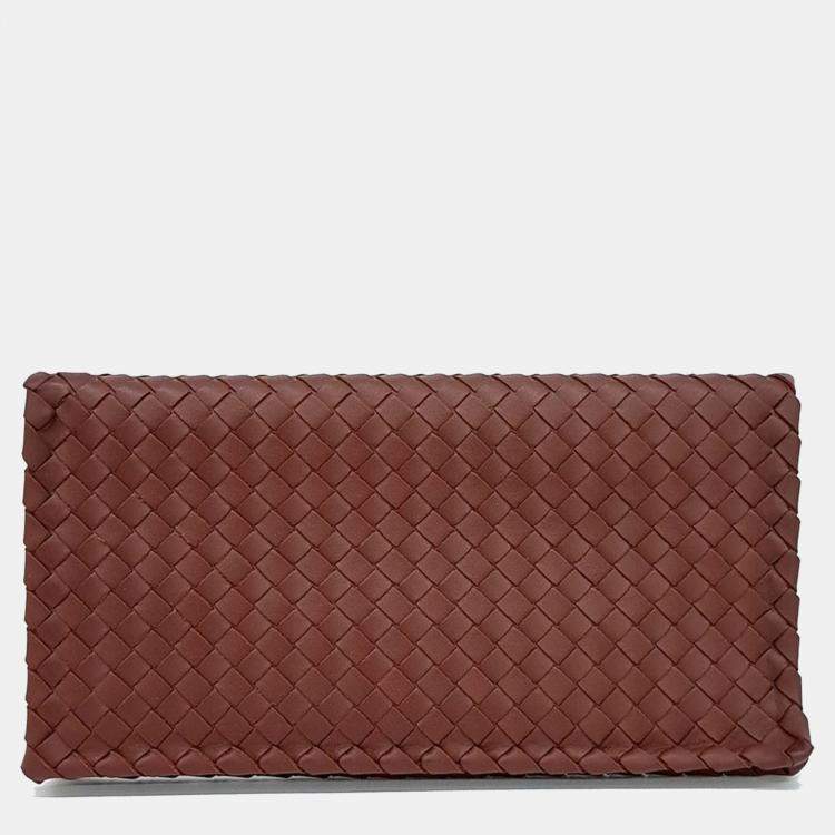 Pre Owned Bottega Veneta Brown Leather Mesh Clutch