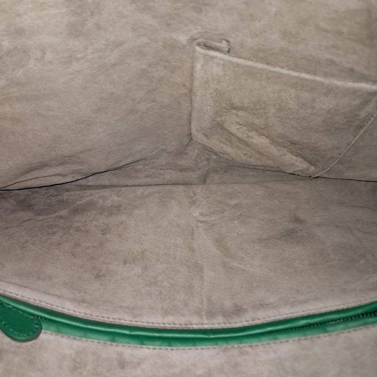 Pre Owned Bottega Veneta Green Leather Mesh Tote And Shoulder Bag