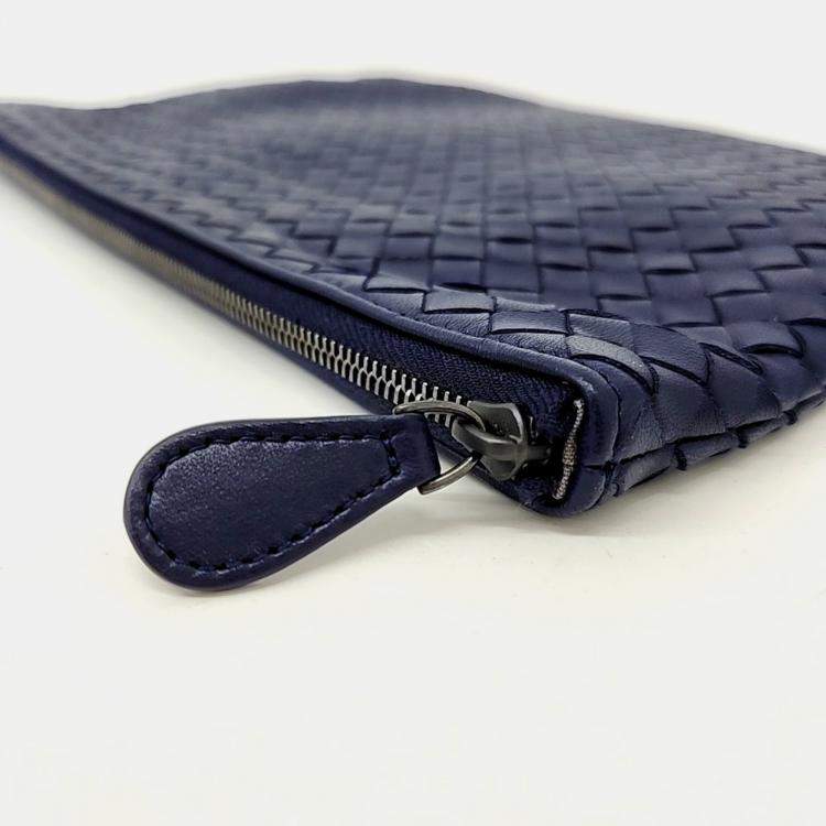 Pre Owned Bottega Veneta Navy Blue Leather Mesh Clutch