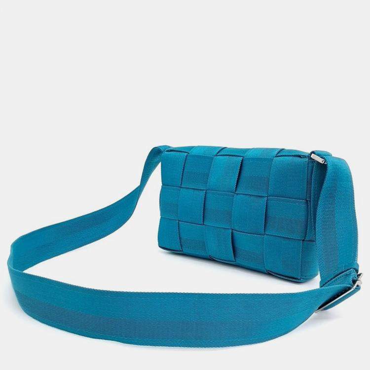 Pre Owned Bottega Veneta Blue Fabric Web Cassette Bag