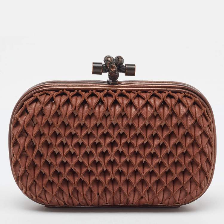 Pre Owned Bottega Veneta Brown Leather Knot Clutch